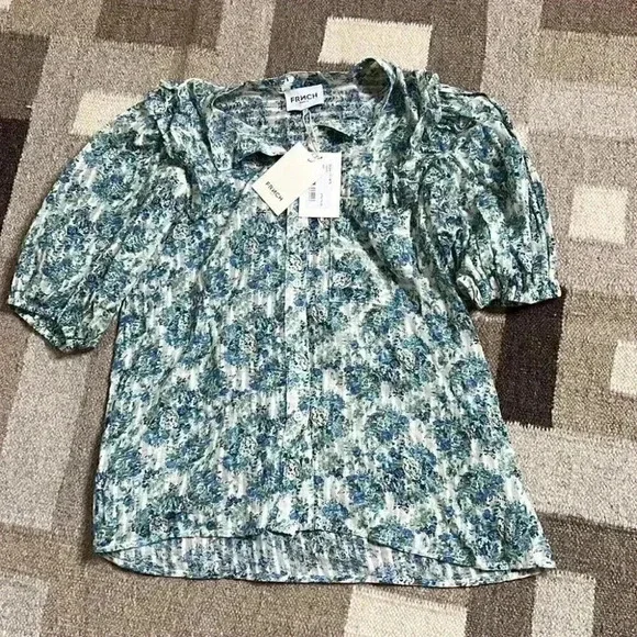 Donations 2025. NWT Olga Floral Print Cotton Ruffle Top FRNCH Paris XS - Picture 6 of 7